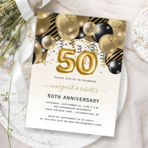 50th Anniversary Black Gold Balloon Arch Party Postcard