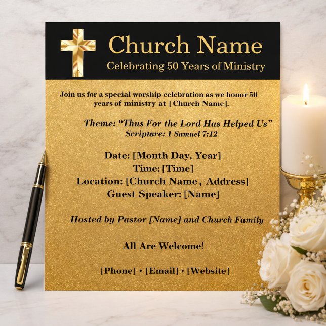 50th Anniversary Black Gold Church Invitation Flyer (Creator Uploaded)