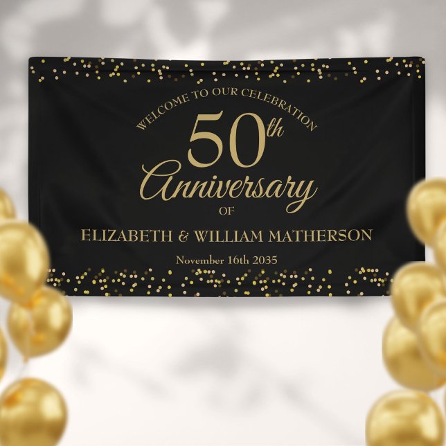 50th Anniversary Black Gold Dust Confetti Welcome Banner (50th Anniversary Black Gold Dust Confetti Welcome Banner)