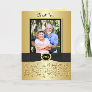 50th Anniversary Black Gold Floral Thank You Card
