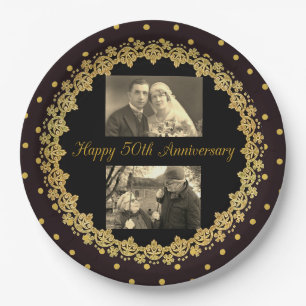 50th Anniversary Black & Gold Personalised Plate