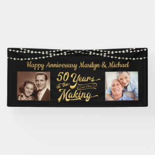 50th Anniversary Black Gold String Lights Photos Banner
