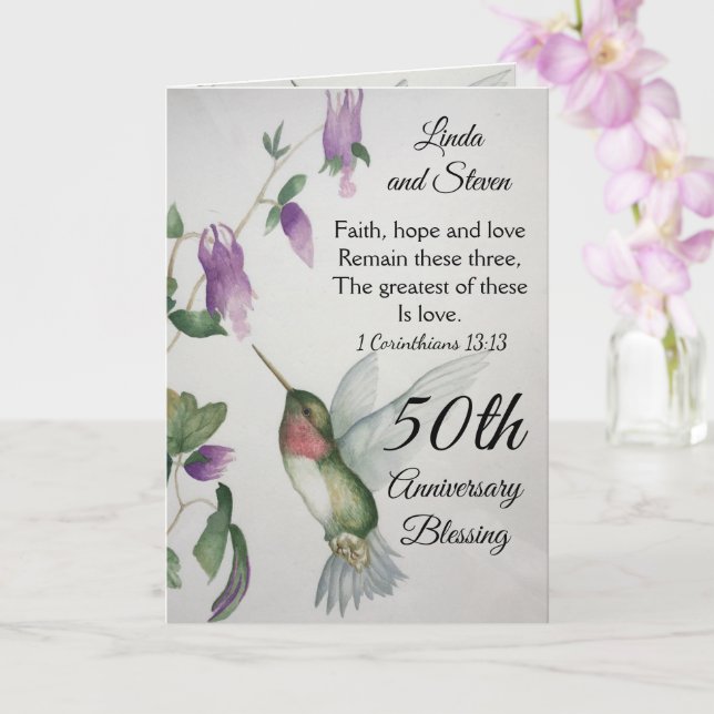 50th Anniversary Blessing Faith Hope Love Couple Card (Orchid)