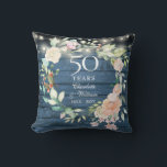 50th Anniversary Blue Rustic Floral String Lights Cushion<br><div class="desc">Featuring a delicate watercolor floral garland,  string lights and a blue rustic wood panels background,  this chic botanical 50th wedding anniversary keepsake pillow can be personalised with your special anniversary information in elegant text. Designed by Thisisnotme©</div>