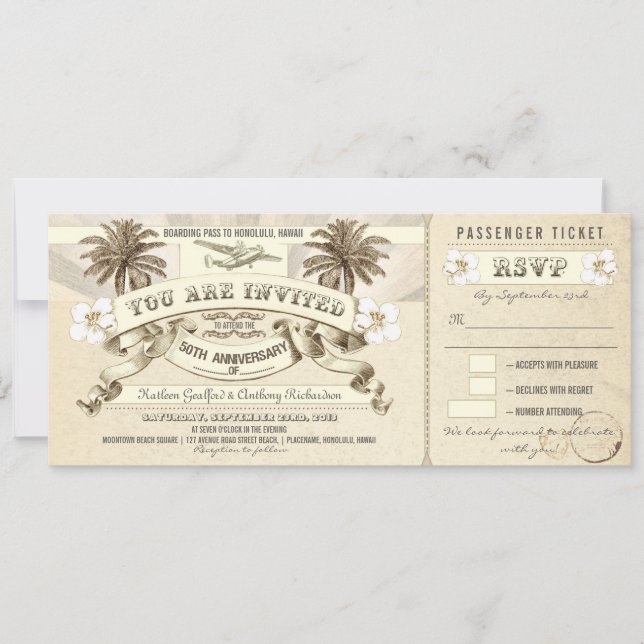 50th anniversary boarding pass tickets invitations (Front)