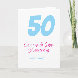 50th anniversary bold blue pink name date elegant  card
