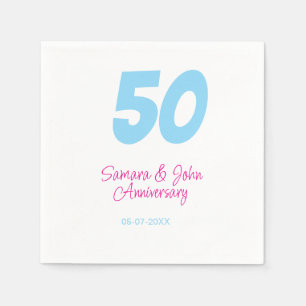 50th anniversary bold blue pink name date elegant napkin