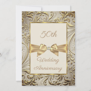 50th Anniversary Bronze Gold Bow Floral Swirl Invitation