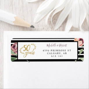 50th Anniversary Calligraphy Red Rose Watercolor