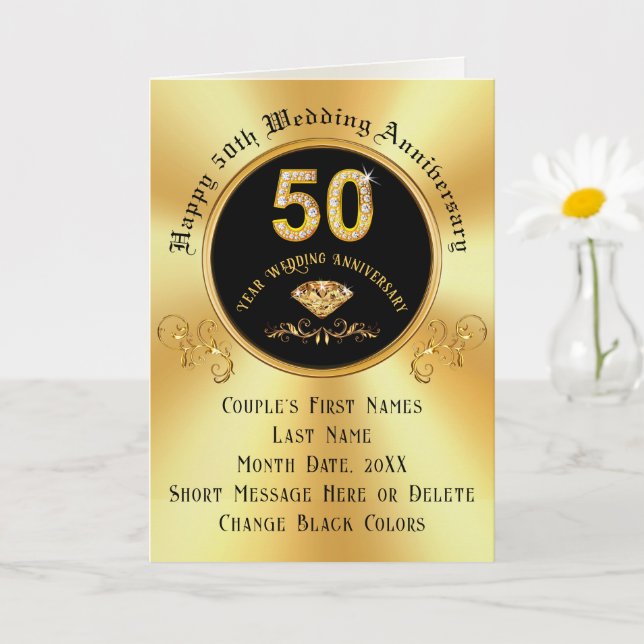50th Anniversary Card for Parents, Wife, Friends (Small Plant)