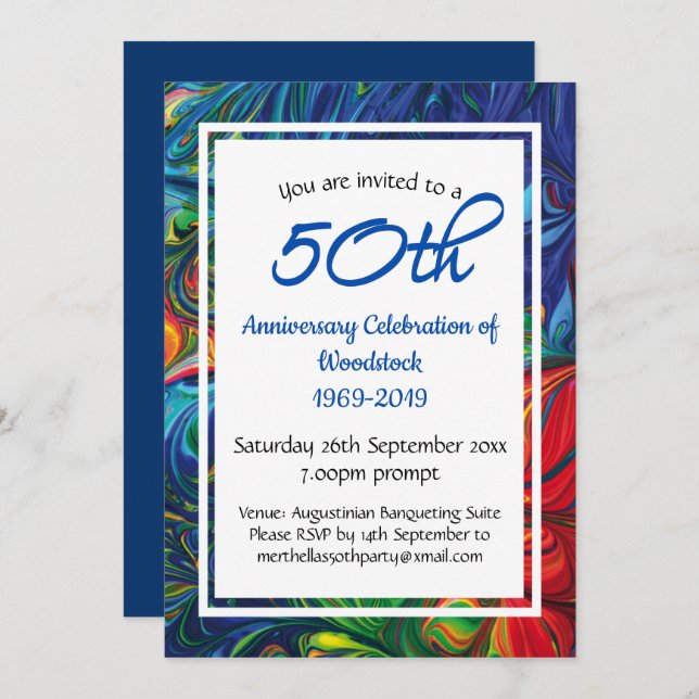 50th Anniversary Celebration Retro Personalised Invitation (Front/Back)