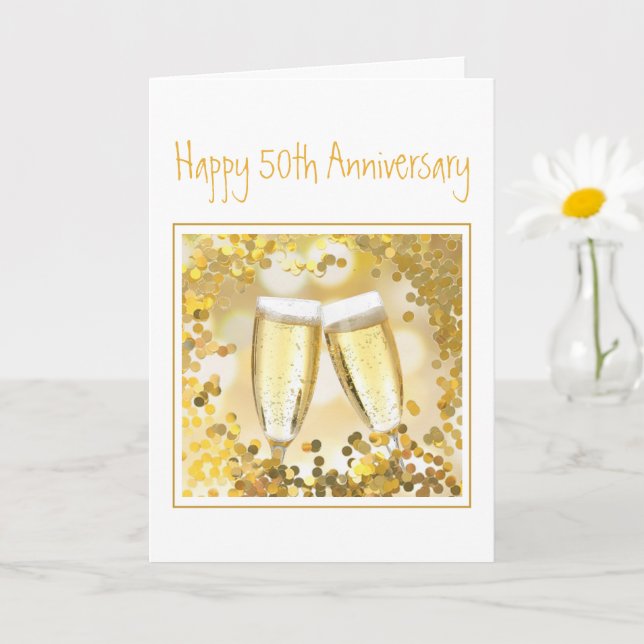 50th Anniversary Champagne Flutes Add Custom Photo Card (Small Plant)