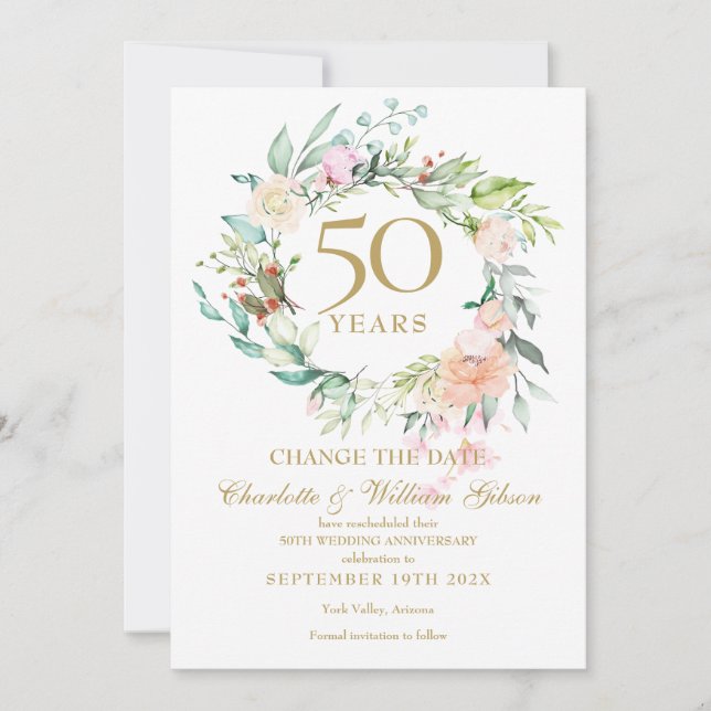 50th Anniversary Change the Date Roses Garland  Invitation (Front)
