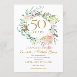 50th Anniversary Change the Date Roses Garland  Invitation
