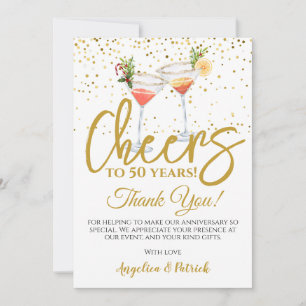 50th Anniversary Cheers Cocktails Thank You Card