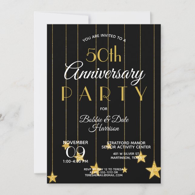 50th Anniversary Custom Event Gold Black Party Invitation (Front)