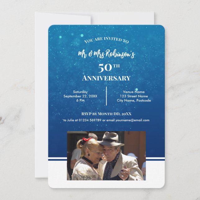 50th Anniversary Custom Photograph Dark Blue Water Invitation (Front)