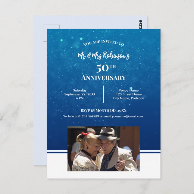 50th Anniversary Custom Photograph Dark Blue Water Postcard (Front/Back)
