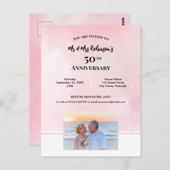 50th Anniversary Custom Photograph Starry Pink  Postcard (Front/Back)
