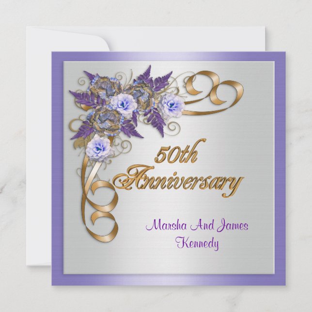 50th Anniversary dinner invitation elegant floral (Front)