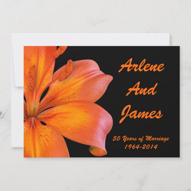 50th Anniversary dinner invitation lily on black (Front)