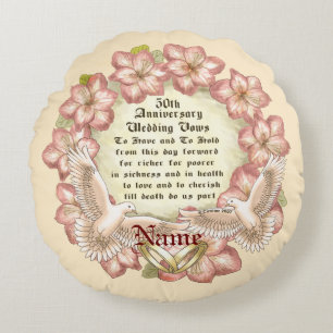50th Anniversary Doves round pillow
