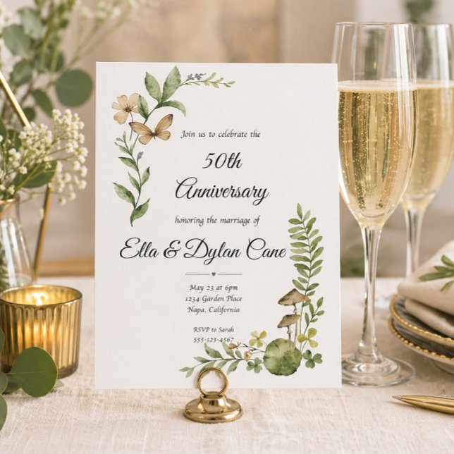 50th Anniversary Elegant Botanical  Invitation (Creator Uploaded)