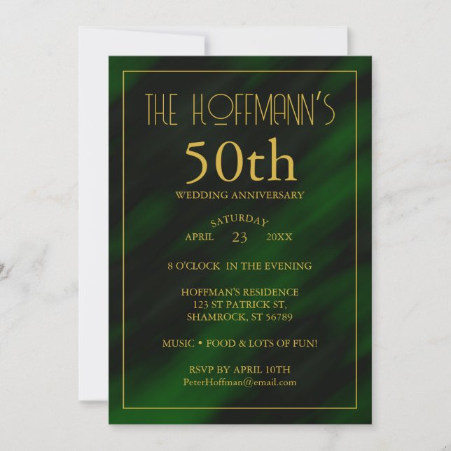 50TH Anniversary | Elegant Emerald Green Gold  Invitation (Front)