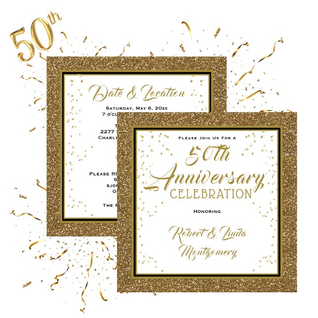 50th Anniversary Elegant Gold  Invitation (50th Anniversary Elegant Gold Invitation)