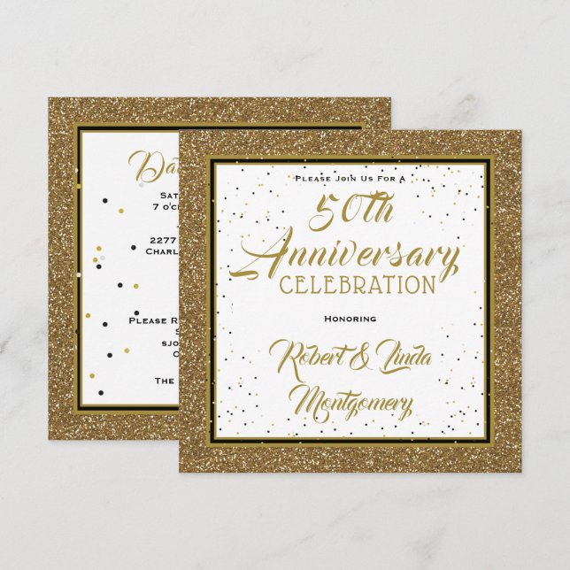 50th Anniversary Elegant Gold  Invitation (Front/Back)