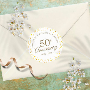 50th Anniversary Elegant Golden Hearts Confetti Classic Round Sticker