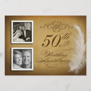 50th Anniversary Fancy Feather 2 Photo Invites