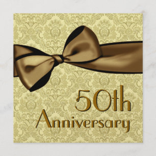 50th Anniversary Faux Satin Bow Metallic Paper Invitation