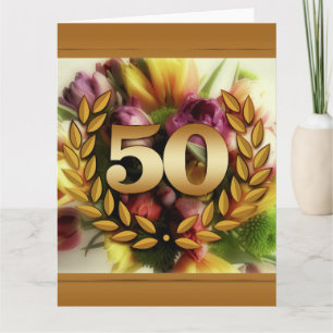 50th anniversary floral illustration golden frame card