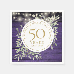 50th Anniversary Floral Purple Wood String Lights Napkin