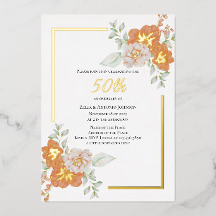 50th Anniversary Floral Wreath Foil Invitation