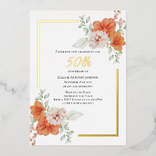 50th Anniversary Floral Wreath Foil Invitation