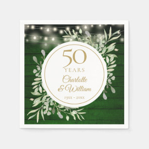 50th Anniversary Foliage Green Wood String Lights Napkin