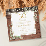 50th Anniversary Foliage Rustic Wood Lights Square Save The Date<br><div class="desc">Featuring delicate watercolor country garden greenery and pretty string lights on a wood panels background,  this chic rustic save the date anniversary invitation can be personalised with your special 50 years anniversary celebration information. Designed by Thisisnotme©</div>