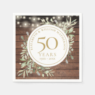 50th Anniversary Foliage Rustic Wood String Lights Napkin