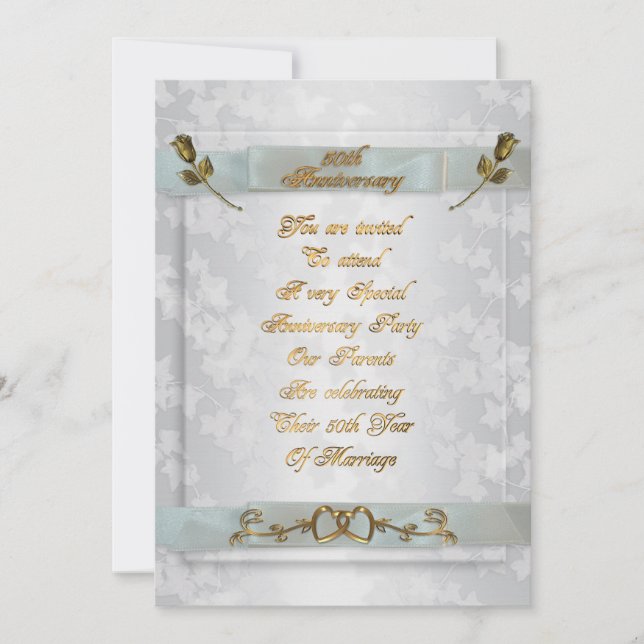 50th Anniversary for parents invitation gold roses (Front)