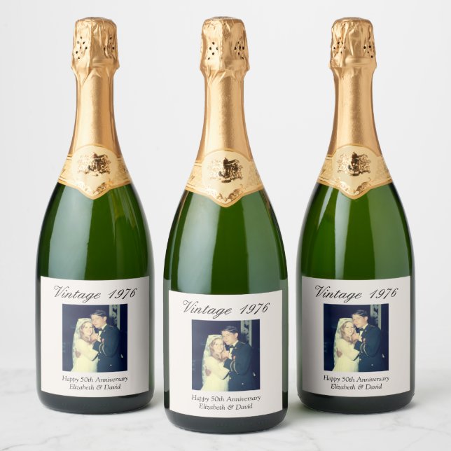 50th Anniversary Gift Personalized Wedding Photo Sparkling Wine Label (Bottles)