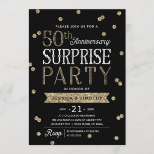 50th Anniversary Glitter Confetti Surprise Party Invitation