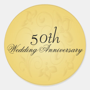 50th Anniversary Gold 1.5" Diameter Round Sticker