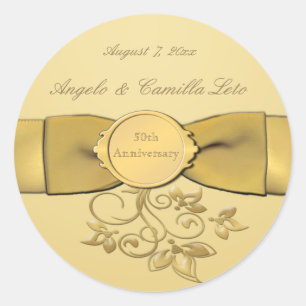 50th Anniversary Gold 1.5" Diameter Round Sticker