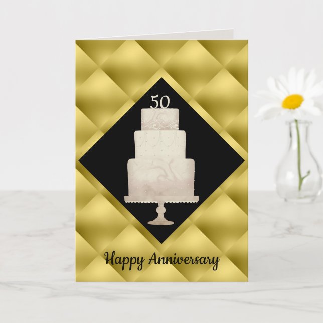 50th Anniversary Gold 3Tier Cake Greeting Card (Small Plant)