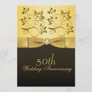 50th Anniversary Gold and Black Floral Jewelled Invitation