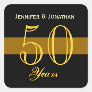 50th Anniversary Gold and Black Square Sticker
