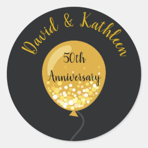 50th Anniversary Gold Balloon Seals Stickers