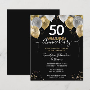 50th Anniversary Gold Balloons Budget Invitations
